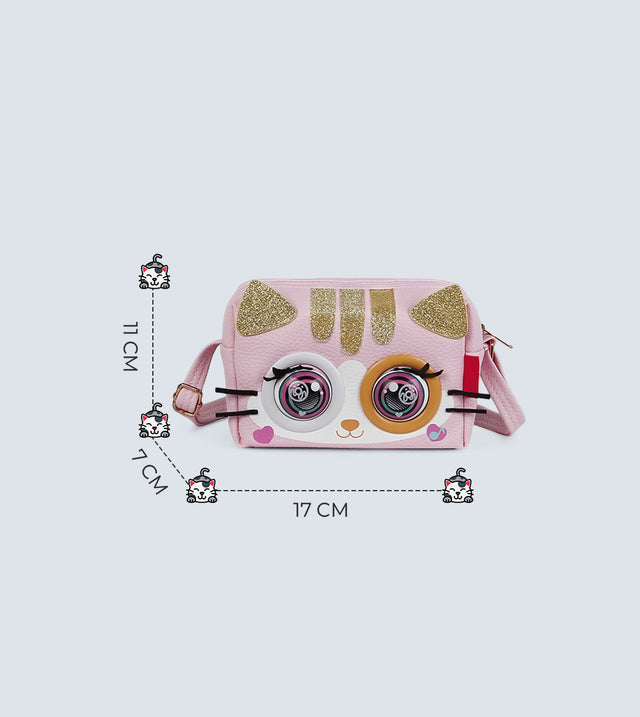 Winking Elf Shoulder Bag - Pink Cat | Interactive Winking Eyes, Talking Mode & Music Playback | TYKLE