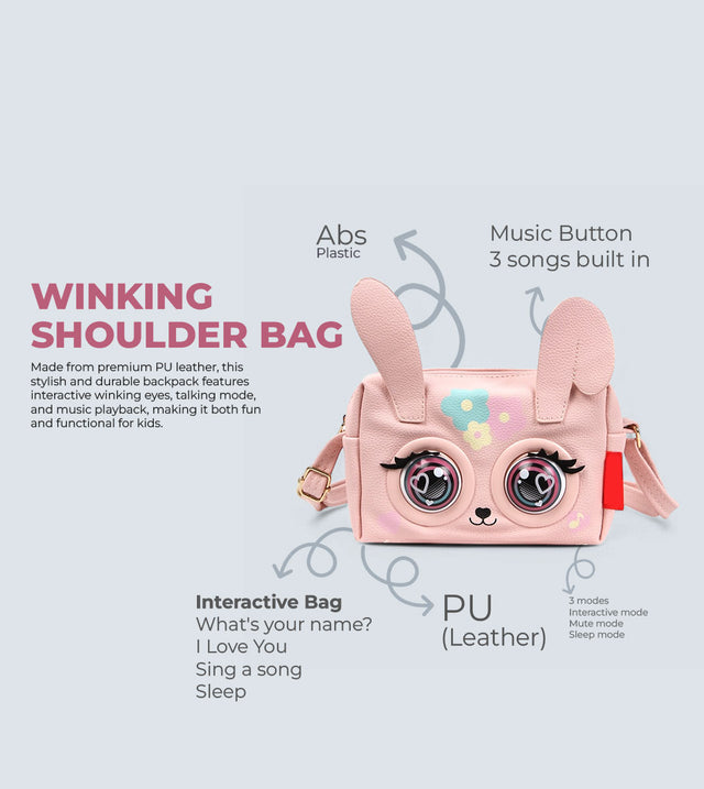 Winking Elf Shoulder Bag - Rabbit | Interactive Eyes, Music Playback & Talking Mode | TYKLE