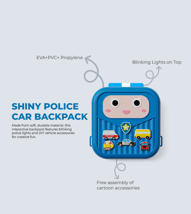 Shiny Police Car Backpack – Blinking Lights & DIY Vehicle Accessories | TYKLE