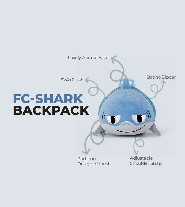 FC-Shark Backpack for Kids – 3D EVA + Plush Design, Waterproof & Lightweight
