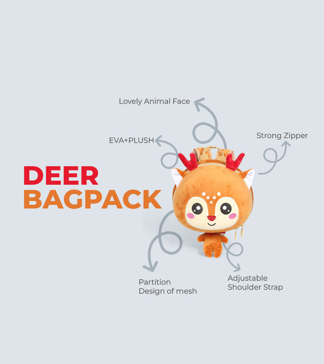 Deer Backpack for Kids – Cute Plush 3D Doll, Lightweight & Waterproof | Tykle