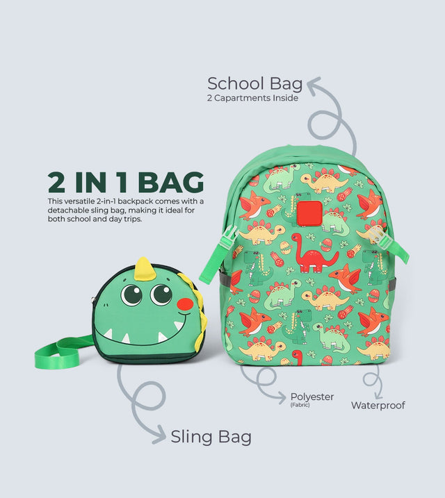 Dinosaur Backpack Two-in-One – Detachable Sling Bag & 3D Design | TYKLE