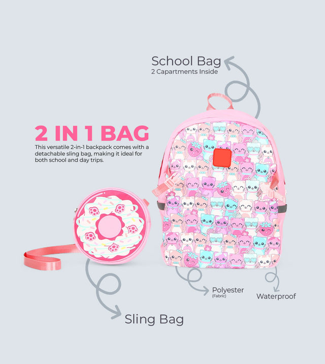 Pink Cat Backpack Two-in-One – Detachable Sling Bag & 3D Design | TYKLE