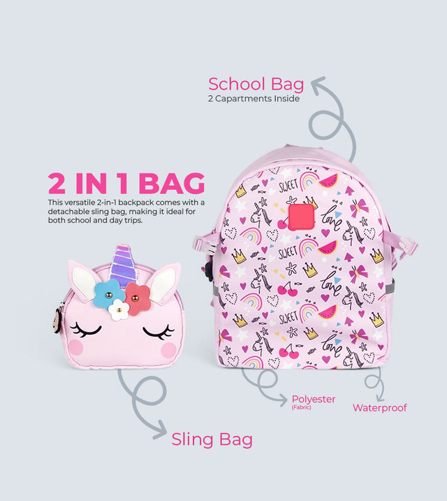 Unicorn Backpack Two-in-One – Detachable Sling Bag & 3D Design | TYKLE