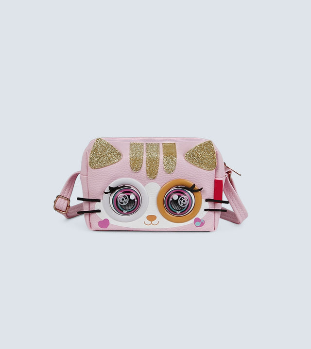 Winking Elf Shoulder Bag - Pink Cat | Interactive Winking Eyes, Talking Mode & Music Playback | TYKLE